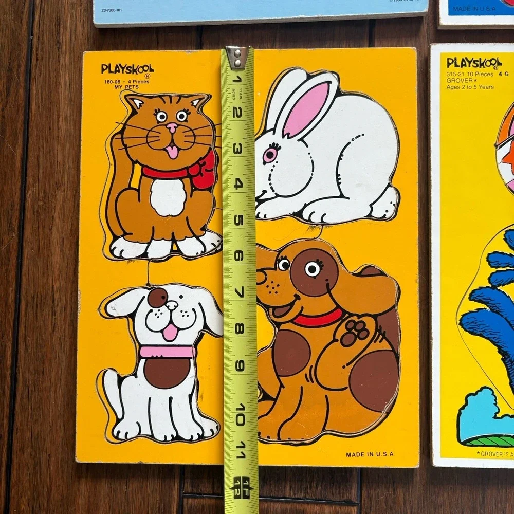 Lot of 8 Vintage Playskool Wooden Peg Puzzles Complete Grover Robotman USA